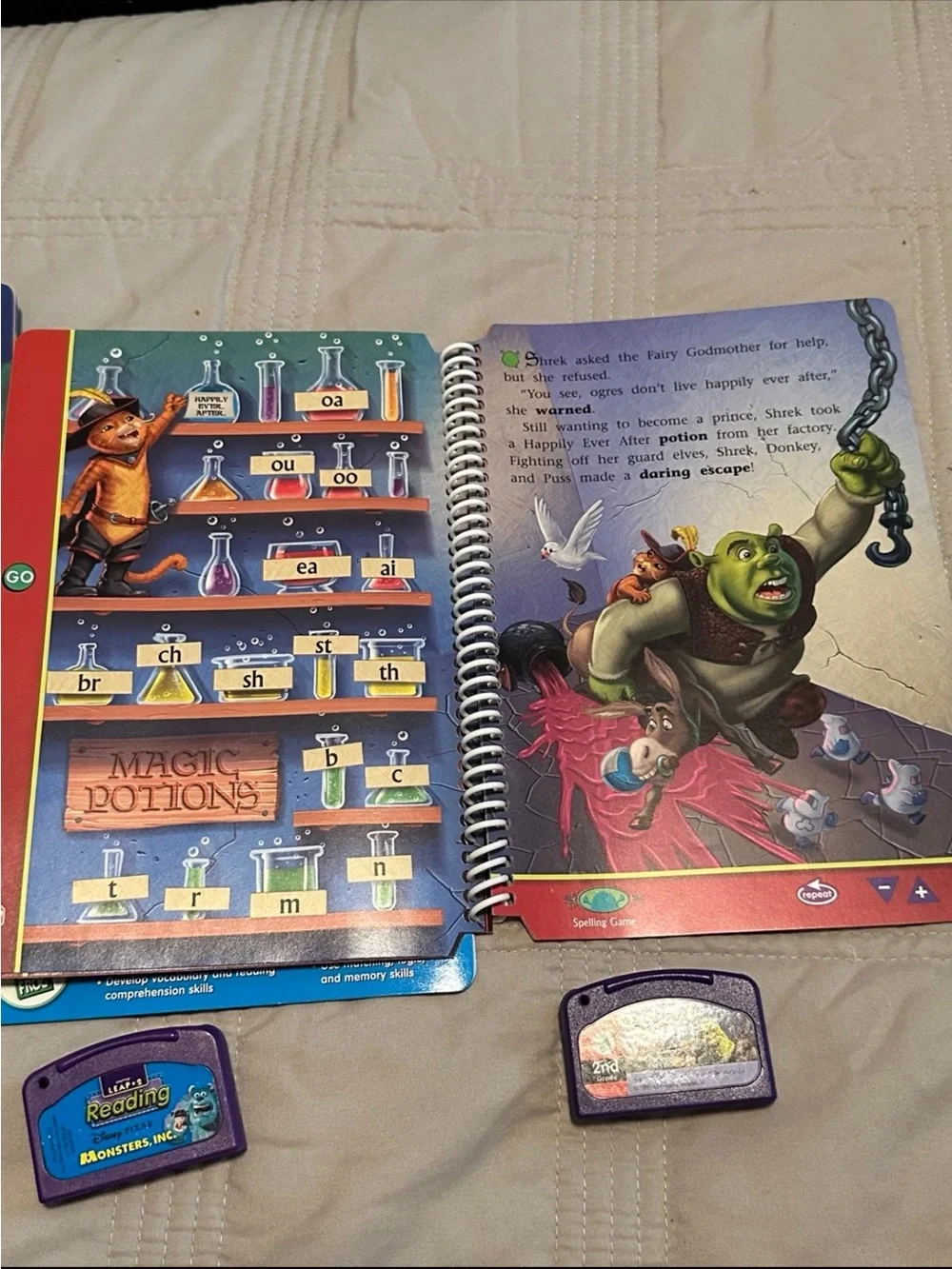 LEAP FROG Leap 2 Series SpongeBob, Monsters Inc., & Shrek Books & Cartridges!